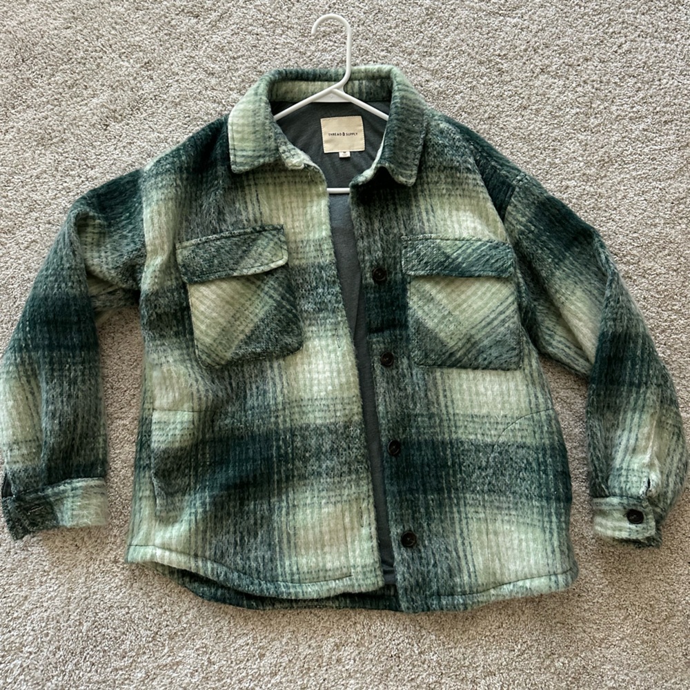 NWOT Thread & Supply Green and Cream Plaid Shacket